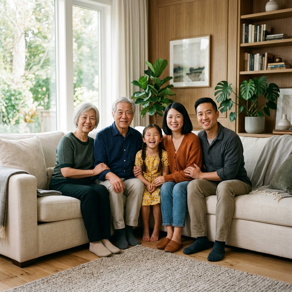 Chinese family enjoying high speed internet at home